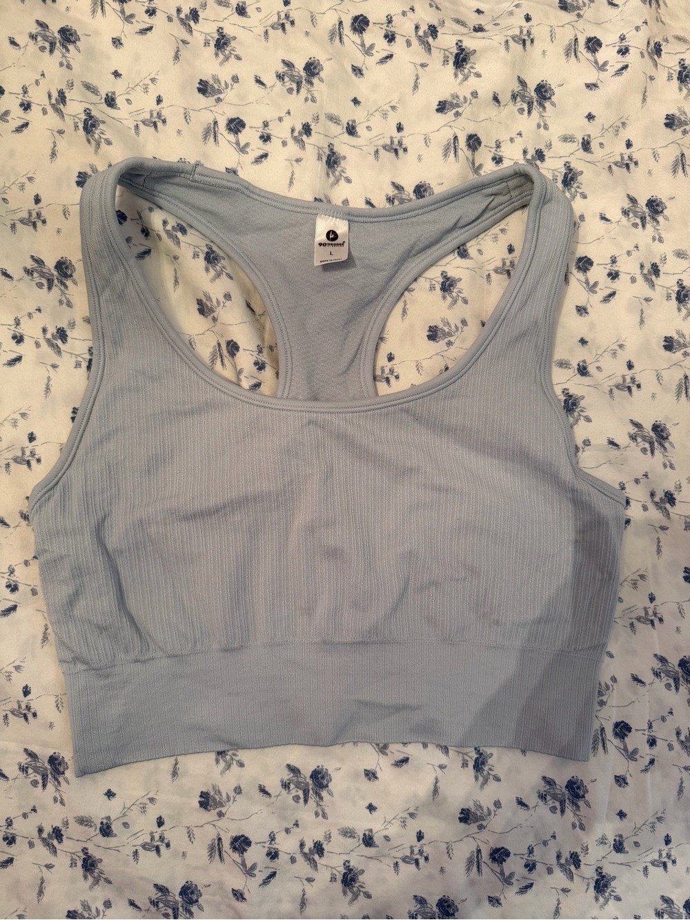 90 Degree By Reflex Light Blue Ribbed Racerback Sports Bralette
